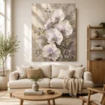 White Orchid Bouquet Flower Wall Art Canvas Print showcased in an elegant minimalist interior