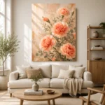 Peach Carnation Bouquet Flower Wall Art Canvas Print showcased in an elegant minimalist interior