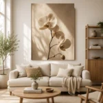 Minimal White Orchid Flower Wall Art Canvas Print showcased in an elegant minimalist interior