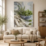 Porcelain Herb Still Life Kitchen Wall Art Canvas Print showcased in an elegant minimalist interior