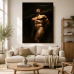 Chiaroscuro Male Figure Classical Nude Wall Art Canvas Print showcased in an elegant minimalist interior