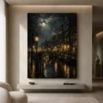 Moonlit Amsterdam Canal Cinematic Cityscapes Canvas Print - Image 10