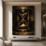 Antique Hourglass Dark Academia Wall Art Canvas Print showcased in an elegant minimalist interior
