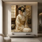 Ivory Kimono Portrait Japanese Geisha Art Canvas Print - Image 10