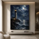Moonlit Lighthouse Sea Wall Art Canvas Print - Image 10