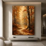 Autumn Forest Path Landscape Wall Art Canvas Print showcased in an elegant minimalist interior