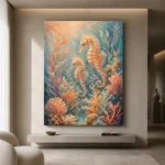 Coral Seahorses Underwater Wall Art Canvas Print showcased in an elegant minimalist interior