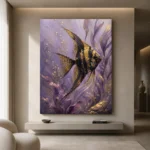 Black Gold Angelfish Underwater Wall Art Canvas Print showcased in an elegant minimalist interior