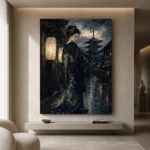 Midnight Kyoto Street Japanese Geisha Art Canvas Print - Image 10