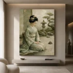 Sage Kimono Zen Garden Japanese Geisha Art Canvas Print - Image 10