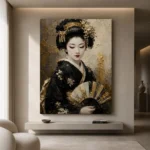 Black Kimono Fan Japanese Geisha Art Canvas Print - Image 10