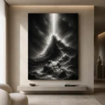 Stormlit Sea Rock Monochrome Wall Art Canvas Print showcased in an elegant minimalist interior
