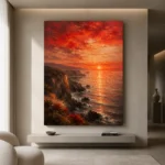Coastal Sunset Dining Room Wall Art Canvas Print showcased in an elegant minimalist interior