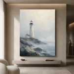 Coastal Lighthouse Dining Room Wall Art Canvas Print showcased in an elegant minimalist interior