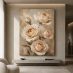Ivory Rose Bouquet Flower Wall Art Canvas Print showcased in an elegant minimalist interior