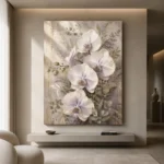 White Orchid Bouquet Flower Wall Art Canvas Print showcased in an elegant minimalist interior