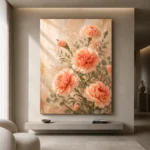 Peach Carnation Bouquet Flower Wall Art Canvas Print showcased in an elegant minimalist interior