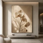 Minimal White Orchid Flower Wall Art Canvas Print showcased in an elegant minimalist interior