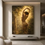 Sunlit Garden Figure Classical Nude Wall Art Canvas Print showcased in an elegant minimalist interior