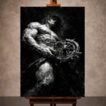 Atlas Monochrome Wall Art canvas print featuring mythological figure and celestial sphere for masculine interiors