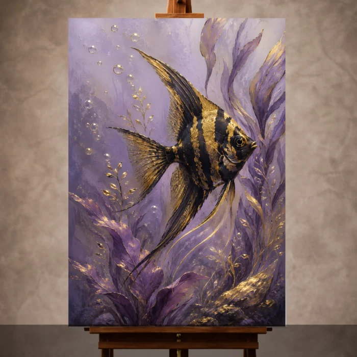 Black Gold Angelfish Underwater Wall Art Canvas Print