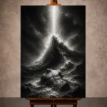 Stormlit Sea Rock Monochrome Wall Art Canvas Print