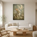 Moonlit Bunny Kids Room Wall Art Canvas Print styled in a refined neutral interior