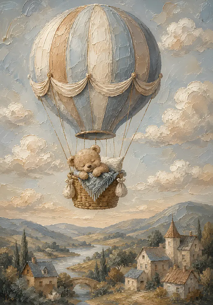 Teddy Bear Balloon Kids Room Wall Art Canvas Print