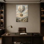 Teddy Bear Balloon Kids Room Wall Art Canvas Print displayed in a contemporary gallery-inspired room