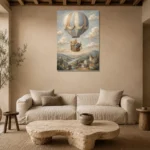 Teddy Bear Balloon Kids Room Wall Art Canvas Print presented in a sophisticated home setting