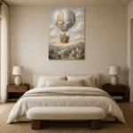 Teddy Bear Balloon Kids Room Wall Art Canvas Print showcased in an elegant minimalist interior