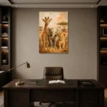 Safari Friends Kids Room Wall Art Canvas Print displayed in a contemporary gallery-inspired room