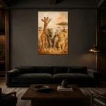 Safari Friends Kids Room Wall Art Canvas Print shown in a warm modern interior