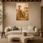 Safari Friends Kids Room Wall Art Canvas Print presented in a sophisticated home setting