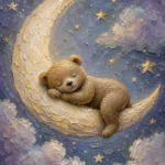 Sleeping Teddy Moon Kids Room Wall Art Canvas Print