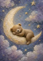Sleeping Teddy Moon Kids Room Wall Art Canvas Print