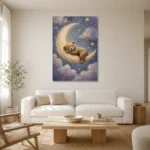 Sleeping Teddy Moon Kids Room Wall Art Canvas Print styled in a refined neutral interior