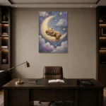 Sleeping Teddy Moon Kids Room Wall Art Canvas Print displayed in a contemporary gallery-inspired room
