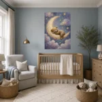 Sleeping Teddy Moon Kids Room Wall Art Canvas Print - Image 4