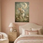 Moonlit Bunny Kids Room Wall Art Canvas Print - Image 3