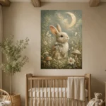 Moonlit Bunny Kids Room Wall Art Canvas Print - Image 2