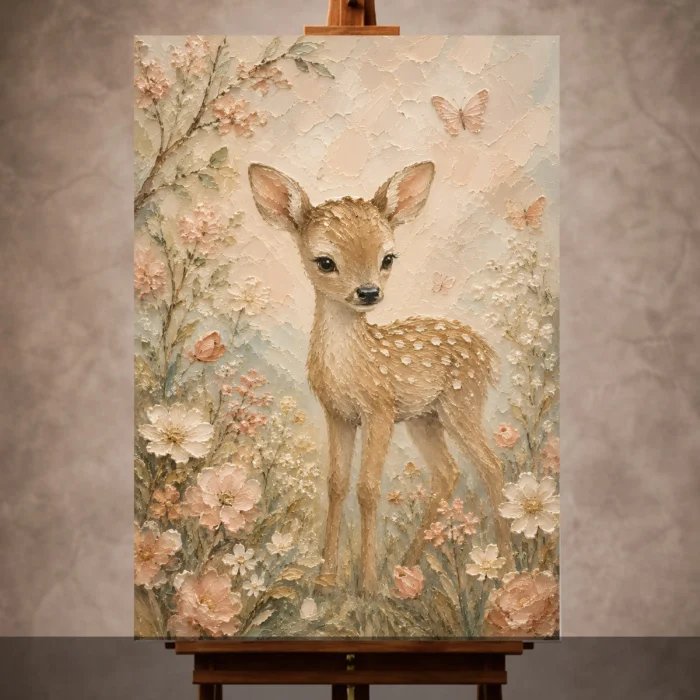 Floral Fawn Kids Room Wall Art Canvas Print