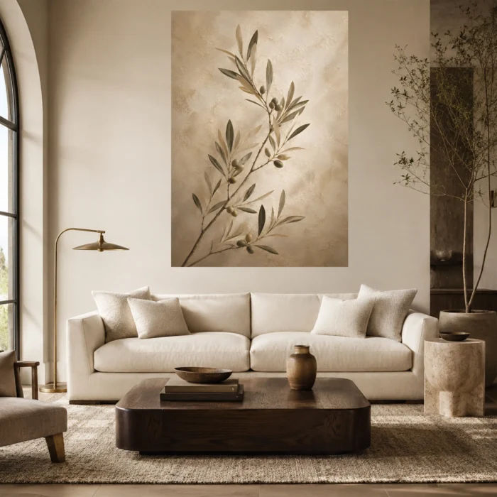 Olive Branch Living Room Wall Art Canvas Print styled in a refined interior