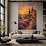 Tuscan Lavender Sunset Living Room Wall Art Canvas Print showcased in an elegant minimalist interior