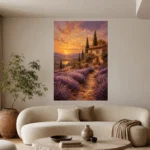Tuscan Lavender Sunset Living Room Wall Art Canvas Print displayed in a contemporary gallery-inspired room