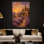 Tuscan Lavender Sunset Living Room Wall Art Canvas Print presented in a sophisticated home setting