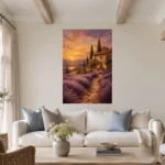 Tuscan Lavender Sunset Living Room Wall Art Canvas Print showcased in an elegant minimalist interior