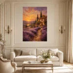 Tuscan Lavender Sunset Living Room Wall Art Canvas Print showcased in an elegant minimalist interior