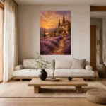 Tuscan Lavender Sunset Living Room Wall Art Canvas Print showcased in an elegant minimalist interior