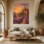 Tuscan Lavender Sunset Living Room Wall Art Canvas Print showcased in an elegant minimalist interior